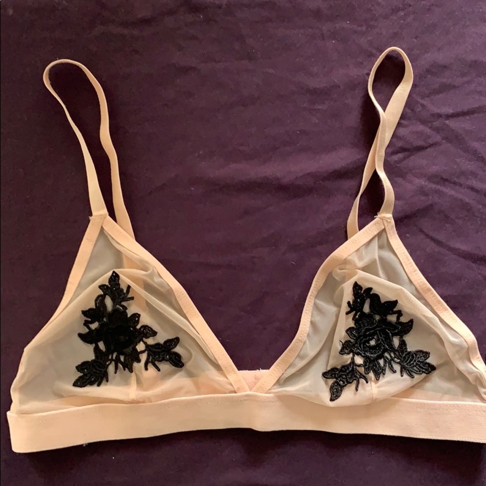 Nude Bralette Lingerie with Black Lace Coverage